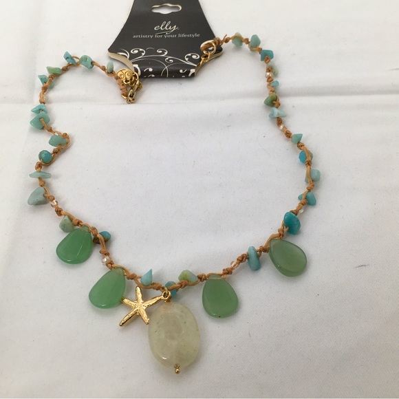 Elly, Polished Sea Glass Necklace With Gold Starfish, NOC - Picture 1 of 6